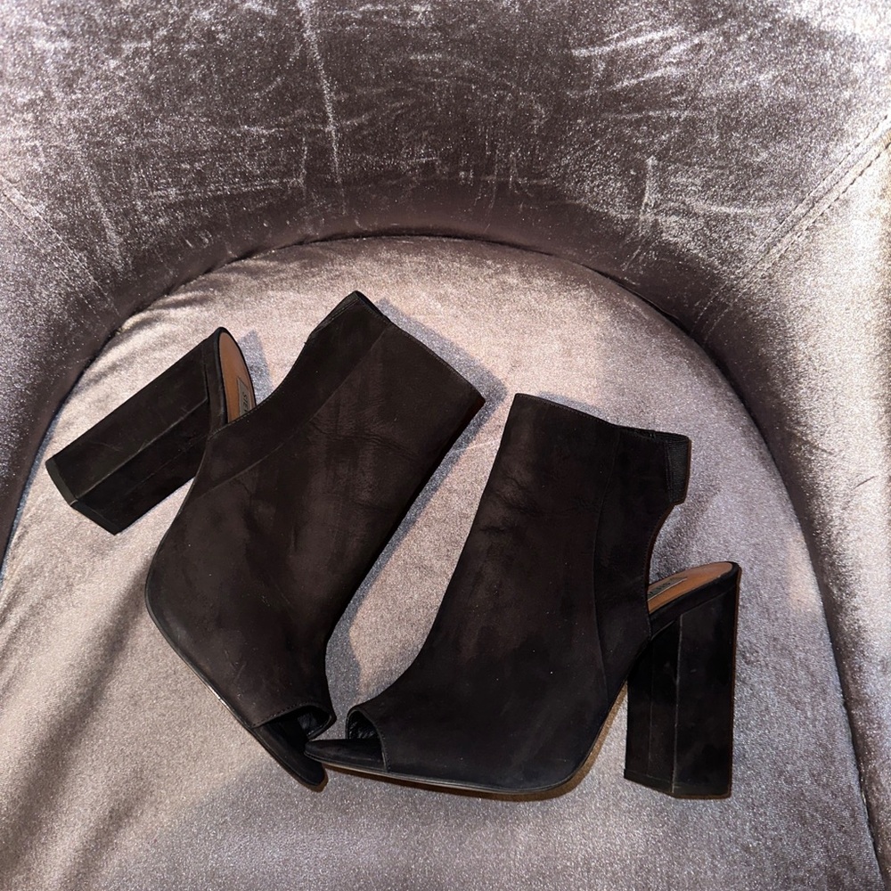 Steve Made  Suede Leather Slingback Peep-Toe Block Heel Booties Size 9M Black